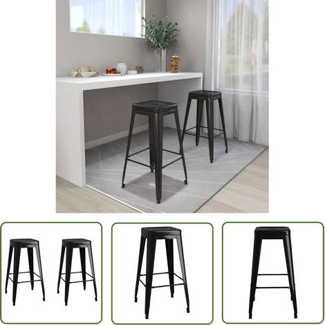 The Living Store Tabourets de bar empilables lot de 2 noir métal - Tabouret De Bar - Tabourets De Bar - Chaise De Bar - Chaises De Bar - Mobilier Industriel (1/5)