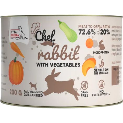 Comida húmeda para perros adultos Syta Micha chef Mono Conejo Vegetales 200g
