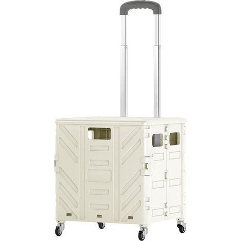 Chariot utilitaire pliable à 4 roues universelles avec frein silencieux, chariot à main pliable et caisse utilitaire roulante avec couvercle, roue centrale blanche (1/2)