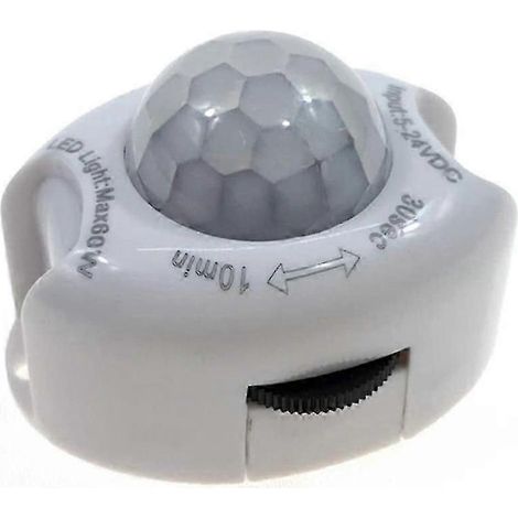 Detector de movimiento infrarrojo PIR DC5-24V con temporizador de encendido/apagado automático, luz LED para el hogar, lámpara con sensor de movimiento PIR (blanca) (1/4)