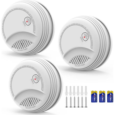 3 Detecteur de Fumée Norme EN14604 – Alarme Incendie 85 DB, Pile 9V Remplaçable Incluse, Avertissement Batterie Faible, sans Fausses Alertes, Fonction Test et Silence (3 pièces) (1/5)