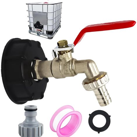 Coperchio per serbatoio IBC da 1000 litri S60x6 con tubo flessibile da 1/2 pollice, adattatore per serbatoio di acqua piovana da 1000 litri, per rubinetto da giardino, connettore per tubo da giardino (1/4)
