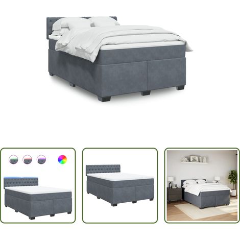 vidaXL Surmatelas - Sommier à lattes de lit et matelas Gris foncé 140x190cm Velours (1/5)