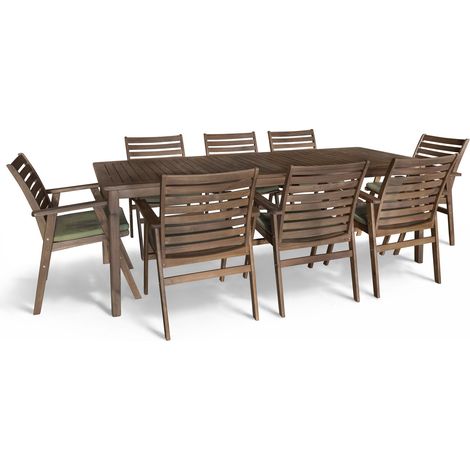 Salon de jardin table 220cm et 8 fauteuils en bois d'acacia et tissu, PALAU (1/5)