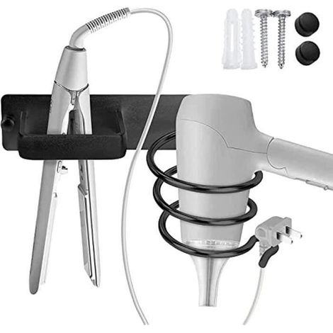 Support mural pour sèche-cheveux et lisseur - YYV - Aluminium - Noir - 19,5 × 15 cm (1/4)