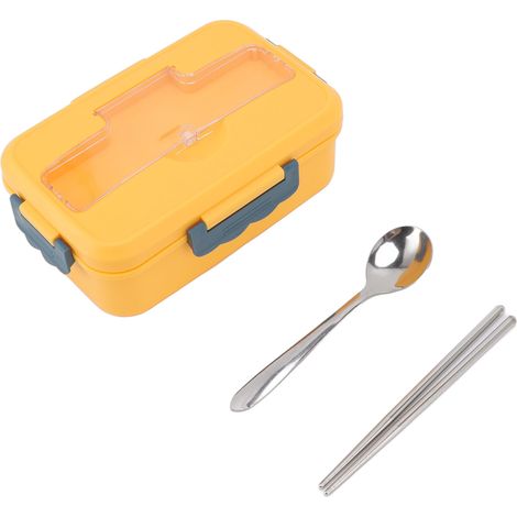 Boîte Bento Isotherme avec Cuillère et Bagettes pour Déjeuner - Adulte Enfant Étudiant (Jaune Énergique) (1/5)