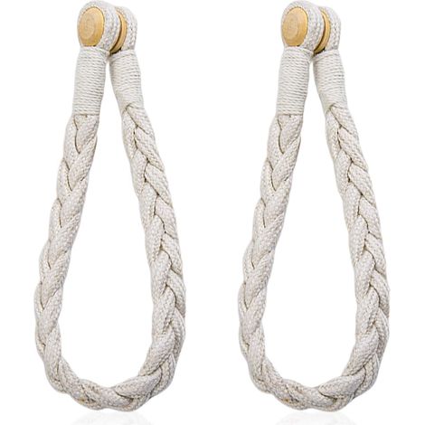 1 Paire De Boucles De Rideaux Torsadées Tressées, Boucles De Rideaux De Corde en Coton Blanc, Boucles De Rideaux Magnétiques Simples, Accessoires De Fixation De Rideaux. (1/5)