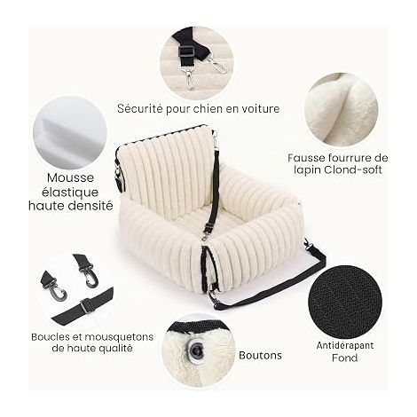 Seggiolino auto per cani per cani da piccola a media taglia, cuscino lavabile con guinzaglio agganciabile imbottito in memory foam, letto per cani in auto per sedile posteriore e (1/4)