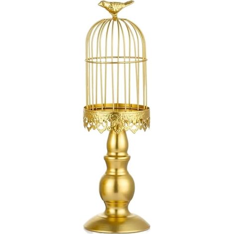 (Gold L) Kreativer Kerzenhalter in Form eines Vogelkäfigs im Retro-Stil, Kerzenhalter aus Schmiedeeisen, Fotorequisiten für Hochzeiten und Restaurants
