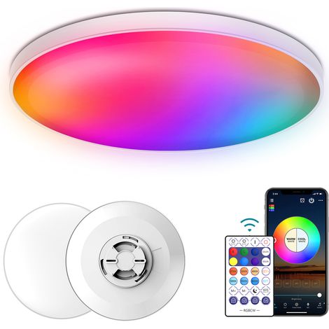 Plafonnier intelligent RGB 30 W à intensité variable, 220 V, Wi-Fi + Bluetooth 2,4 GHz, télécommande, microphone intégré et lecteur de musique, commande vocale. (1/5)