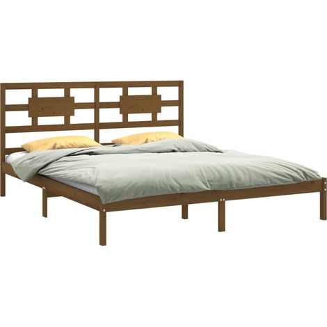 vidaXL Cadre de lit sans matelas marron miel 200x200 cm bois massif (1/5)