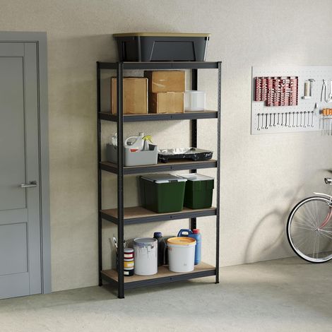 Étagère de Rangement Robuste à 5 Niveaux pour Cuisine, Garage, capacité de 875 kg, Grande Taille, Noir (1/5)