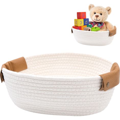 Panier de Rangement Blanc Panier en Corde de Coton Petit Panier de Rangement Organisateur pour Salle de Bain - MMCD-ZGL-05495 (1/5)