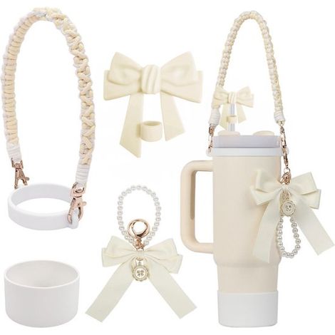 Adecuado para termos y botellas de agua Stanley, Cadenas para vasos y tapas con pajita navideñas, Adecuado para botellas de agua Stanley, Beige (1/2)