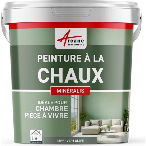 Arcane Industries – Peinture à la chaux naturelle 2.5 kg – Couleur olive vert – Surface 15 m² en 1 couche – Sans émanation A+ (1/4)