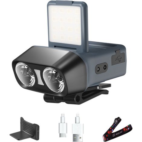 LED-Stirnlampe mit einstellbarem Helligkeitssensor, 5 Beleuchtungsmodi, Kappenbefestigung, IPX4 wasserdicht