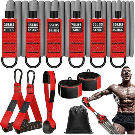 Bandes de résistance fortes, bandes d'exercice de 136 kg avec poignées, bandes d'entraînement avec ancrage de porte et sangles de cheville (1/5)