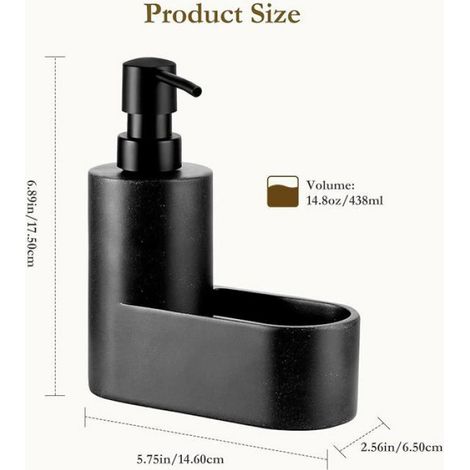 Distributeur de Savon de Vaisselle avec Support éponge, Pompe Distributrice de Savon Rechargeable, Gravier Noir (1/5)