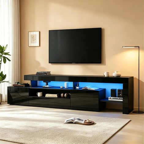 Mueble para TV con LED, 192 x 37 x 53 cm, negro alto brillo HAVRYA (1/5)