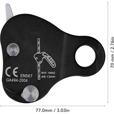 Pince de sécurité pour corde d'escalade, alliage d'aluminium, autobloquante, 8-13 mm, pour l'alpinisme en extérieur, noire. (1/5)