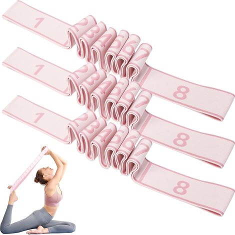 Set di 3 fasce elastiche numerate per il fitness, attrezzo di allenamento elastico a 8 sezioni per stretching, yoga e Pilates. Adatto a professionisti e principianti. (1/5)