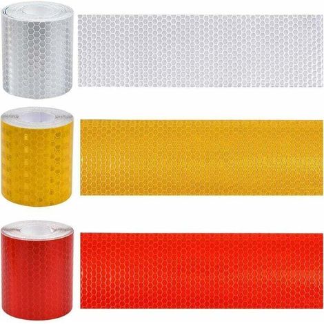 Nastro riflettente autoadesivo in 3 pezzi, nastro riflettente per caschi da moto (bianco/rosso/giallo), nastro riflettente per biciclette e auto (autoadesivo per la guida notturna) - 3 m x 50 mm (1/4)