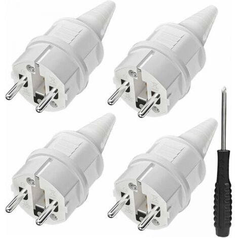 Fiche avec protection anti-pliage [4 pièces], 4 fiches de terre en caoutchouc (250 V/16 A) + 1 tournevis, convient pour une utilisation en extérieur (1/5)