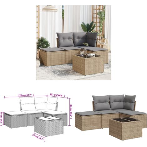 Salon de jardin avec coussins 5 pcs beige résine tressée - Ensemble Salon De Jardin - Mobilier De Jardin - Canapé Jardin - Chaise Jardin - Table Basse Jardin - Home & Living (1/3)