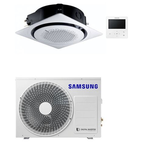 Samsung Monosplit R32 Inverter-Klimaanlage Samsung 360° Kassette 24000 BTU AC071RNNDKG/EU Klasse A++/A+ MIT WEISSEM QUADRATISCHEN PANEL UND KABELGEBUNDENER STEUERUNG MWR-WG00KN