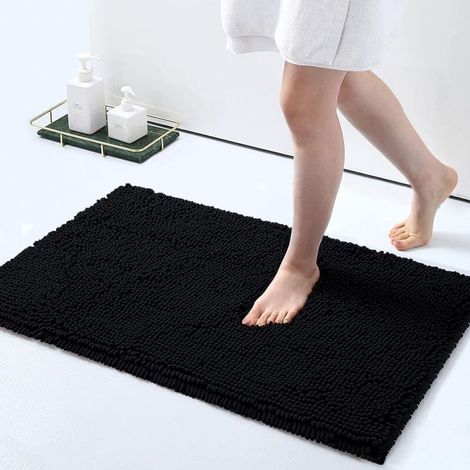 Lntyq 1 tapis de bain en chenille, tapis de salle de bain à poils longs extra doux et absorbant, lavable en machine, tapis antidérapant en peluche pour baignoire, douche, salle de bain (41 x 61 cm, no
