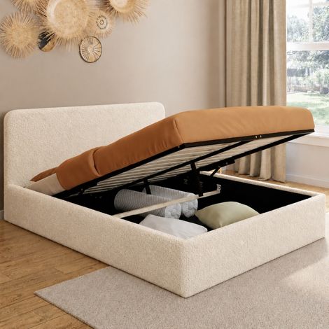 Cama de matrimonio BRADFORD con cabecero y somier 140 x 190 cm en tejido bouclette