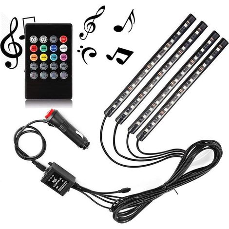 Striscia LED Interni Auto 4 Barre Strip RGB 36LED Atmosfera Luci Telecomando 529 (1/5)