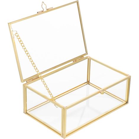 Boîte à Bijoux Rectangulaire en Verre Transparent Cadre Doré Organiseur de Bijoux Anti-Poussière 15 10 5 Compartiments Rangement Parfum et Rouges à Lèvres pour Commode (1/5)