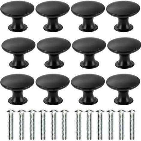 Lot de 12 boutons de meuble noir 30mm – Alliage aluminium et acier inoxydable – Installation facile avec vis – Pour tiroirs et placards - 12PCS (1/5)