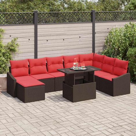 vidaXL Ensemble de Canapés 9 pc Marron et rouge polyrotin (1/5)