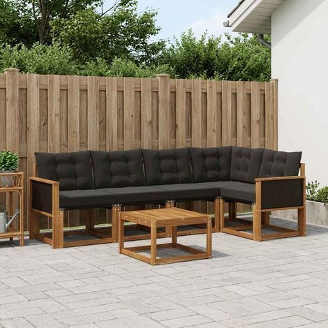 vidaXL Outdoor-Sofagarnitur mit Kissen 6 pcs Natürlich und Schwarz (1/5)