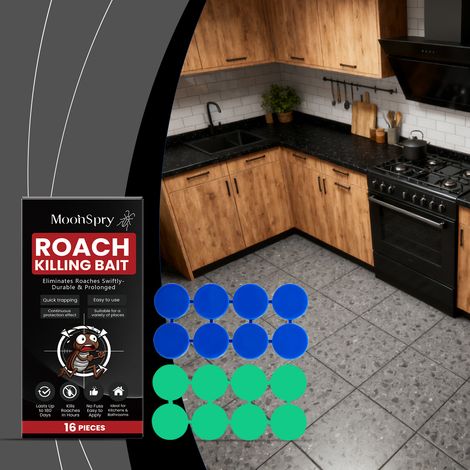 Cockroach trap for indoor use in bedrooms, kitchens, and everyday homes - 16 cockroach bait stickers, 16 adhesive backings (1/5)