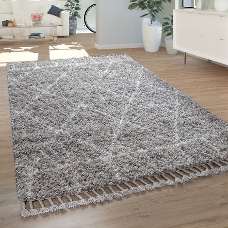 Paco Home Morbido tappeto Shaggy a pelo lungo grigio per il soggiorno, con motivo orientale in stile berbero 120x170 cm (1/4)