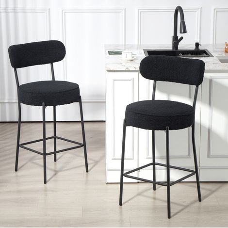 MEUBLIV Lot de 2 tabourets de bar noirs en polyester avec repose-pieds et dossier (1/5)