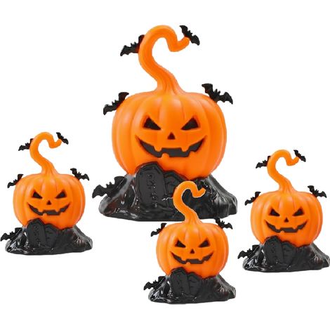 4er-Set Halloween-Kürbisdekorationen mit Fledermäusen und Grabstein, Tischdekoration (1/5)