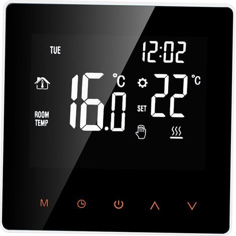 Thermostat intelligent eau / gaz Chaudiere numerique Regulateur de temperature ecran LCD tactile programmable Semaine Antigel Fonction de chauffe-eau Thermostat, Blanc, pas de WiFi (1/5)