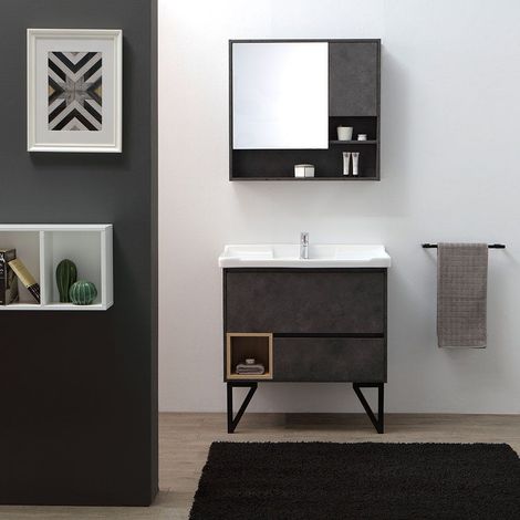 Industrial Style Badezimmermöbel In 80Cm Mit Spiegelschrank  Vienna (1/5)