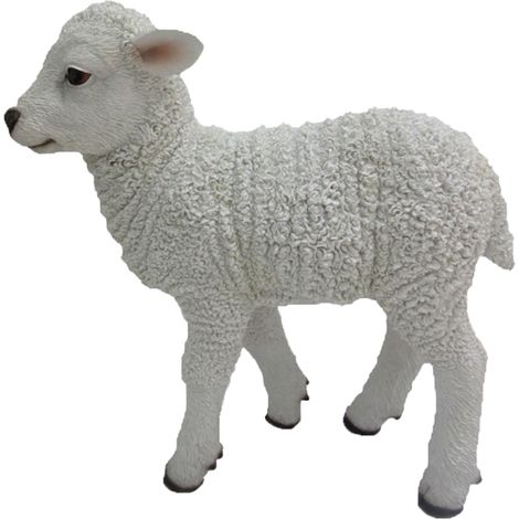 Statuette d'agneau debout petite taille - L 27,6 x P 11,2 x H 29,3 cm - Polyrésine - Livraison gratuite
