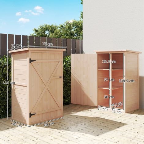 Abri de jardin en épicéa avec toit étanche et deux étagères, 75 x 56 x 115 cm (1/5)