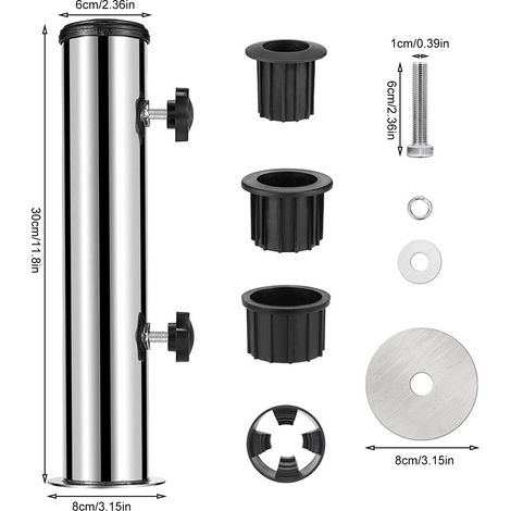 Set di tubi di supporto per ombrellone da esterno in acciaio inox - Inserto in PVC - Attacco per tubo regolabile - Ricambi per uso esterno, giardino, cortile, balcone (1/4)
