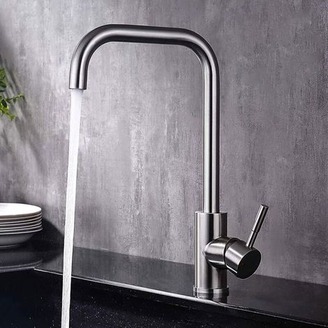 Robinet cuisine rotatif 360° en acier inoxydable brossé – Résistant aux rayures et aux empreintes digitales – Économie d'eau jusqu'à 30% (1/5)