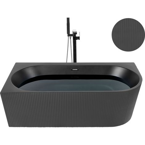 Bañera esquinera de acrílico negro derecha 161 cm x 80 cm acabado estriado rectangular Gocta (1/5)