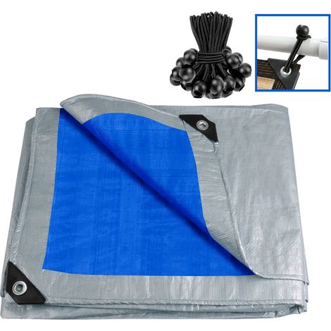 (Bleu, 500x300CM) Grande bâche imperméable en PE avec œillets renforcés, adaptée aux piscines, aux camping-cars et aux meubles de jardin. (1/5)
