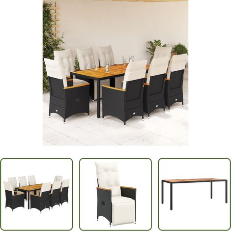 vidaXL Relaxsessel - 9-tlg. Garten-Bistro-Set mit Kissen Schwarz Poly Rattan (1/5)