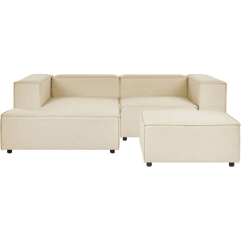 Modular Corner Sofa 2 Seater APRICA Faux Linen Beige with Ottoman Right Hand